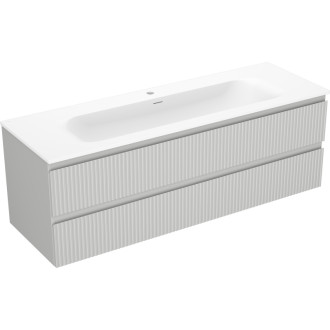 Koupelnová skříňka Mexen Rivel 140 cm s umyvadlem Vela, 2 zásuvky, drážkovaná, matně šedá/matně bílá - 91A20-14047-2-BFF62-W23M0