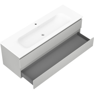 Koupelnová skříňka Mexen Rivel 140 cm s umyvadlem Vela, 2 zásuvky, drážkovaná, matně šedá/matně bílá - 91A20-14047-2-BFF62-W23M0