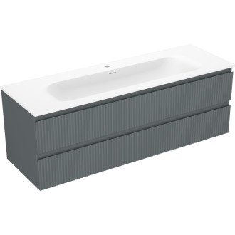 Koupelnová skříňka Mexen Rivel 140 cm s umyvadlem Vela, 2 zásuvky, drážkovaná, grafit matný/bílá matná - 91A20-14047-2-BFF66-W23M