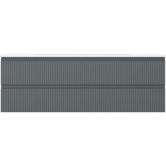 Koupelnová skříňka Mexen Rivel 140 cm s umyvadlem Vela, 2 zásuvky, drážkovaná, grafit matný/bílá matná - 91A20-14047-2-BFF66-W23M