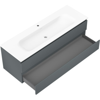 Koupelnová skříňka Mexen Rivel 140 cm s umyvadlem Vela, 2 zásuvky, drážkovaná, grafit matný/bílá matná - 91A20-14047-2-BFF66-W23M