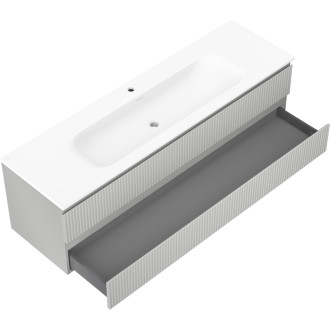 Koupelnová skříňka Mexen Rivel 160 cm s umyvadlem Vela, 2 zásuvky, drážkovaná, matně šedá/matně bílá - 91A20-16047-2-BFF62-W23M0