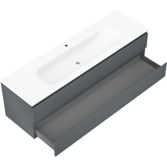 Koupelnová skříňka Mexen Rivel 160 cm s umyvadlem Vela, 2 zásuvky, drážkovaná, grafit matný/bílá matná - 91A20-16047-2-BFF66-W23M