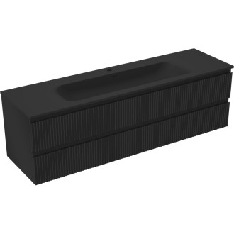 Koupelnová skříňka Mexen Rivel 160 cm s umyvadlem Vela, 2 zásuvky, drážkovaná, matná černá - 91A20-16047-2-BFF71-W23M71