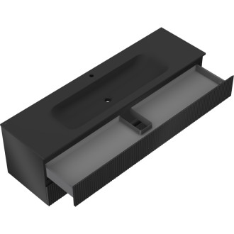 Koupelnová skříňka Mexen Rivel 160 cm s umyvadlem Vela, 2 zásuvky, drážkovaná, matná černá - 91A20-16047-2-BFF71-W23M71