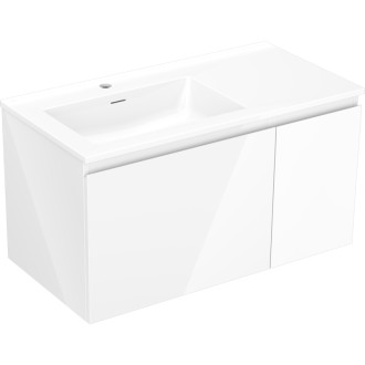 Koupelnová skříňka Mexen Orio 90 cm s umyvadlem Otis vlevo, 1S, 1D, bílý lesk - 91A13-09047-3-BBFF00-W18L00