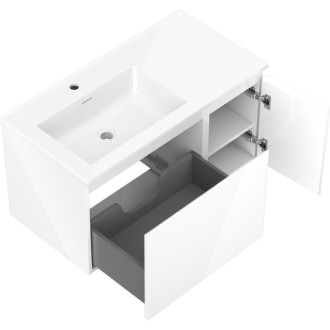 Koupelnová skříňka Mexen Orio 90 cm s umyvadlem Otis vlevo, 1S, 1D, bílý lesk - 91A13-09047-3-BBFF00-W18L00