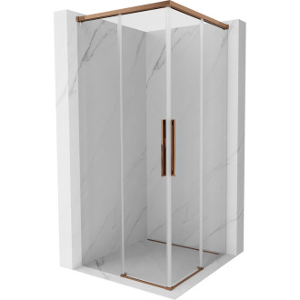 Mexen Rox Duo posuvný sprchový kout 75 x 75 cm, průhledný, růžové zlato - 8C2D-075-075-60-00