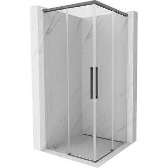 Mexen Rox Duo posuvný sprchový kout 90 x 90 cm, průhledný, kartáčovaná pistolově šedá - 8C2D-090-090-66-00