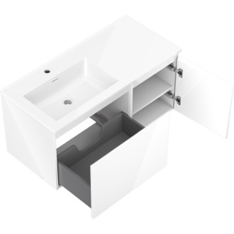 Koupelnová skříňka Mexen Orio 100 cm s umyvadlem Otis vlevo, 1S, 1D, bílý lesk - 91A13-10047-3-BBFF00-W18L00