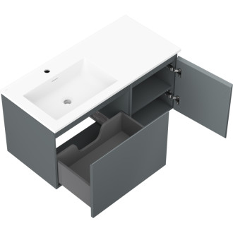 Koupelnová skříňka Mexen Orio 100 cm s umyvadlem Otis vlevo, 1S, 1D, matný grafit/matná bílá - 91A13-10047-3-BBFF66-W18L01