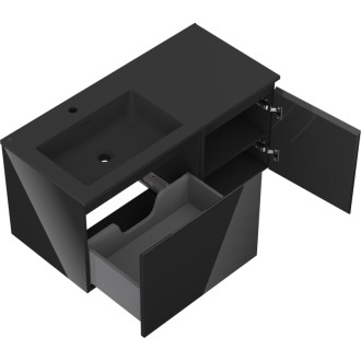 Mexen Orio szafka łazienkowa 100 cm z umywalką Otis lewą, 1S, 1D, czarna połysk/czarna mat - 91A13-10047-3-BBFF70-W18L71