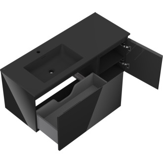 Mexen Orio szafka łazienkowa 120 cm z umywalką Otis lewą, 1S, 1D, czarna połysk/czarna mat - 91A13-12047-3-BBFF70-W18L71