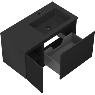 Mexen Orio szafka łazienkowa 90 cm z umywalką Otis prawą, 1S, 1D, czarna mat - 91A13-09047-3-BBFF71-W18P71