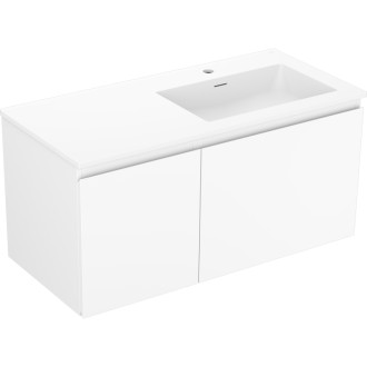 Koupelnová skříňka Mexen Orio 100 cm s umyvadlem Otis pravé, 1S, 1D, matná bílá - 91A13-10047-3-BBFF01-W18P01