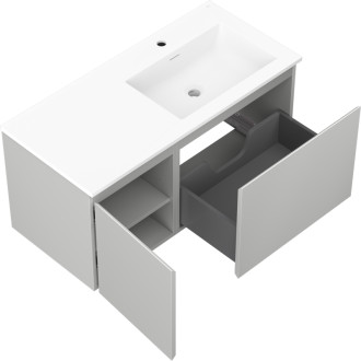 Koupelnová skříňka Mexen Orio 100 cm s umyvadlem Otis pravé, 1S, 1D, matná šedá/matná bílá - 91A13-10047-3-BBFF62-W18P01