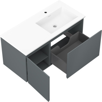 Koupelnová skříňka Mexen Orio 100 cm s umyvadlem Otis pravé, 1S, 1D, matný grafit/matná bílá - 91A13-10047-3-BBFF66-W18P01
