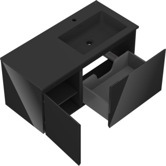 Mexen Orio szafka łazienkowa 100 cm z umywalką Otis prawą, 1S, 1D, czarna połysk/czarna mat - 91A13-10047-3-BBFF70-W18P71