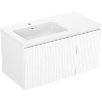 Koupelnová skříňka Mexen Rivel 90 cm s umyvadlem Otis vlevo, 1S, 1D, drážkovaná, matná bílá - 91A23-09047-3-BBFF01-W18L01