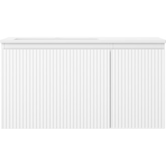 Koupelnová skříňka Mexen Rivel 90 cm s umyvadlem Otis vlevo, 1S, 1D, drážkovaná, matná bílá - 91A23-09047-3-BBFF01-W18L01