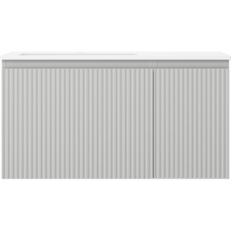 Koupelnová skříňka Mexen Rivel 90 cm s umyvadlem Otis vlevo, 1S, 1D, drážkovaná, matná šedá/matná bílá - 91A23-09047-3-BBFF62-W18L01