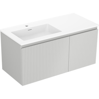 Koupelnová skříňka Mexen Rivel 100 cm s umyvadlem Otis vlevo, 1S, 1D, drážkovaná, matná šedá/matná bílá - 91A23-10047-3-BBFF62-W18L01