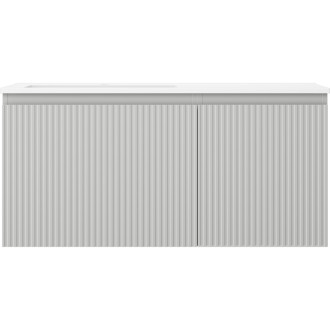 Koupelnová skříňka Mexen Rivel 100 cm s umyvadlem Otis vlevo, 1S, 1D, drážkovaná, matná šedá/matná bílá - 91A23-10047-3-BBFF62-W18L01