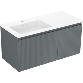 Koupelnová skříňka Mexen Rivel 100 cm s umyvadlem Otis vlevo, 1S, 1D, drážkovaná, grafit matný/bílá matná - 91A23-10047-3-BBFF66-W18L01