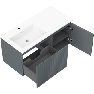 Koupelnová skříňka Mexen Rivel 100 cm s umyvadlem Otis vlevo, 1S, 1D, drážkovaná, grafit matný/bílá matná - 91A23-10047-3-BBFF66-W18L01