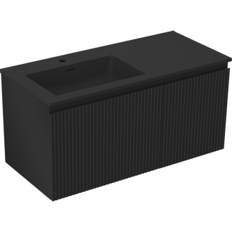 Mexen Rivel koupelnová skříňka 100 cm s umyvadlem Otis vlevo, 1S, 1D, drážkovaná, matná černá - 91A23-10047-3-BBFF71-W18L71