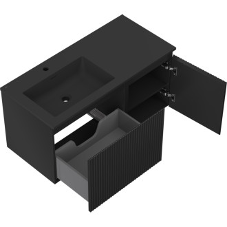Mexen Rivel szafka łazienkowa 100 cm z umywalką Otis lewą, 1S, 1D, ryflowana, czarna mat - 91A23-10047-3-BBFF71-W18L71