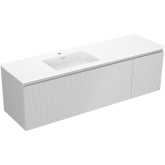 Koupelnová skříňka Mexen Rivel 160 cm s umyvadlem Otis vlevo, 1S, 1D, drážkovaná, matná šedá/matná bílá - 91A23-16047-3-BBFF62-W18L01