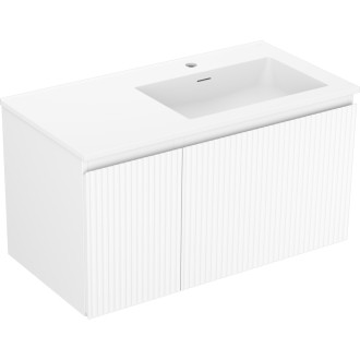 Koupelnová skříňka Mexen Rivel 90 cm s umyvadlem Otis pravé, 1S, 1D, drážkovaná, matná bílá - 91A23-09047-3-BBFF01-W18P01