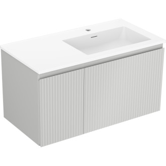Koupelnová skříňka Mexen Rivel 90 cm s umyvadlem Otis pravé, 1S, 1D, drážkovaná, matná šedá/matná bílá - 91A23-09047-3-BBFF62-W18P01