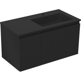 Koupelnová skříňka Mexen Rivel 90 cm s umyvadlem Otis pravým, 1S, 1D, drážkovaná, matná černá - 91A23-09047-3-BBFF71-W18P71