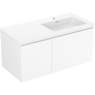 Koupelnová skříňka Mexen Rivel 100 cm s umyvadlem Otis pravé, 1S, 1D, drážkovaná, matná bílá - 91A23-10047-3-BBFF01-W18P01