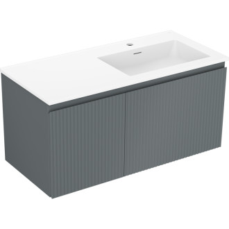 Koupelnová skříňka Mexen Rivel 100 cm s umyvadlem Otis pravým, 1S, 1D, drážkovaná, grafit/matná bílá - 91A23-10047-3-BBFF66-W18P01