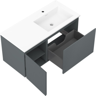 Koupelnová skříňka Mexen Rivel 100 cm s umyvadlem Otis pravým, 1S, 1D, drážkovaná, grafit/matná bílá - 91A23-10047-3-BBFF66-W18P01