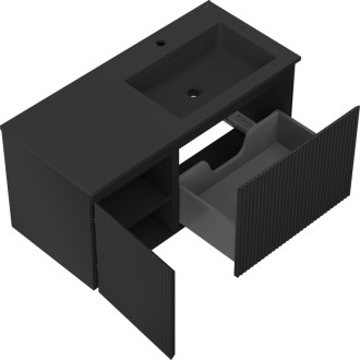 Mexen Rivel szafka łazienkowa 100 cm z umywalką Otis prawą, 1S, 1D, ryflowana, czarna mat - 91A23-10047-3-BBFF71-W18P71