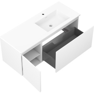 Koupelnová skříňka Mexen Rivel 120 cm s umyvadlem Otis pravé, 1S, 1D, drážkovaná, matná bílá - 91A23-12047-3-BBFF01-W18P01