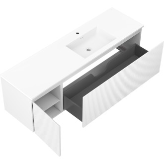 Koupelnová skříňka Mexen Rivel 160 cm s umyvadlem Otis pravým, 1S, 1D, drážkovaná, matná bílá - 91A23-16047-3-BBFF01-W18P01