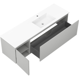 Koupelnová skříňka Mexen Rivel 160 cm s umyvadlem Otis pravé, 1S, 1D, drážkovaná, matná šedá/matná bílá - 91A23-16047-3-BBFF62-W18P01