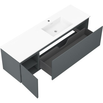 Koupelnová skříňka Mexen Rivel 160 cm s umyvadlem Otis pravým, 1S, 1D, drážkovaná, grafit/matná bílá - 91A23-16047-3-BBFF66-W18P01