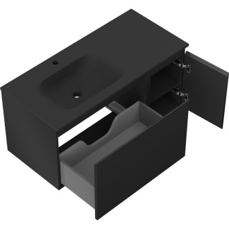 Mexen Orio szafka łazienkowa 90 cm z umywalką Vela lewą, 1S, 1D, czarna mat - 91A13-09047-3-BBFF71-W23L71