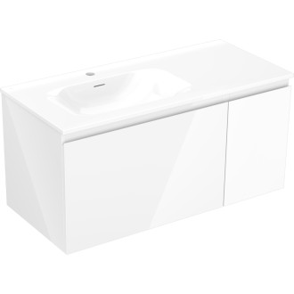 Koupelnová skříňka Mexen Orio 100 cm s umyvadlem Vela levým, 1S, 1D, bílý lesk - 91A13-10047-3-BBFF00-W23L00