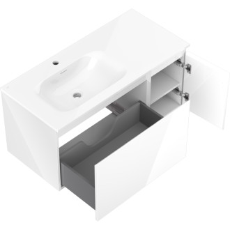 Koupelnová skříňka Mexen Orio 100 cm s umyvadlem Vela levým, 1S, 1D, bílý lesk - 91A13-10047-3-BBFF00-W23L00