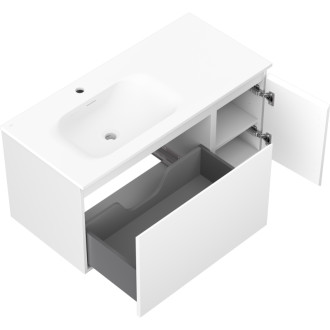 Koupelnová skříňka Mexen Orio 100 cm s umyvadlem Vela vlevo, 1S, 1D, matná bílá - 91A13-10047-3-BBFF01-W23L01