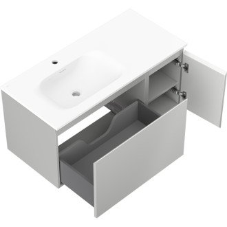 Koupelnová skříňka Mexen Orio 100 cm s umyvadlem Vela vlevo, 1S, 1D, matná šedá/matná bílá - 91A13-10047-3-BBFF62-W23L01