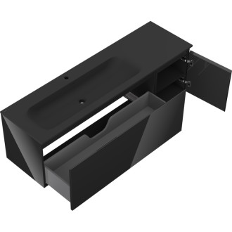 Mexen Orio szafka łazienkowa 160 cm z umywalką Vela lewą, 1S, 1D, czarna połysk/czarna mat - 91A13-16047-3-BBFF70-W23L71