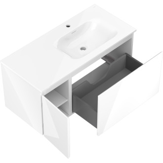 Koupelnová skříňka Mexen Orio 100 cm s umyvadlem Vela pravá, 1S, 1D, bílý lesk - 91A13-10047-3-BBFF00-W23P00